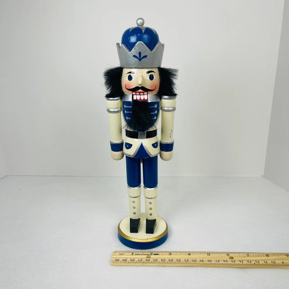 Blue and Silver Wooden Nutcracker King Christmas Holiday Decor 12 Inch